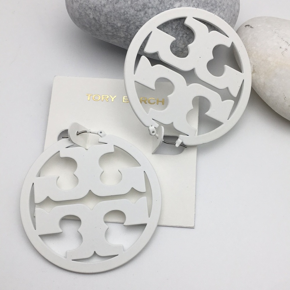 Tory Burch White Miller Hoop Earrings